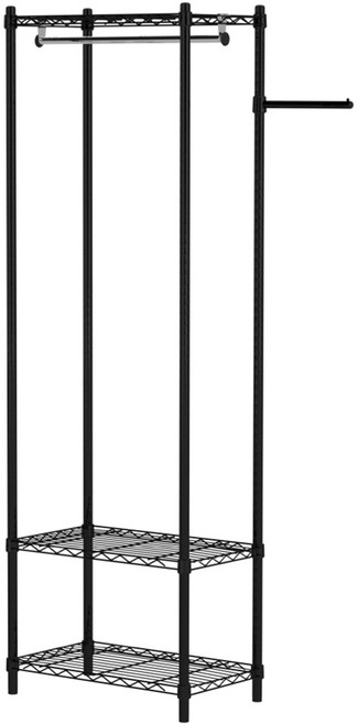 KI WISH 居家生活 台灣製三層輕型衣櫥架 附吊衣桿 60cm + 35側邊掛桿, 黑色