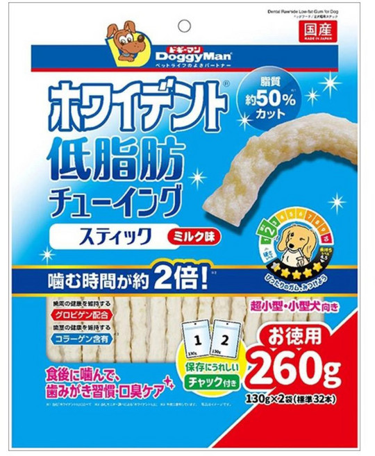 DoggyMan 多格漫 犬用低脂潔牙咀嚼棒, 260g, 1個, 牛奶