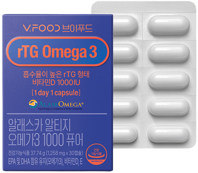 브이푸드 알래스카 rTG 오메가3 1000 퓨어 37.74g, 1개, 30정