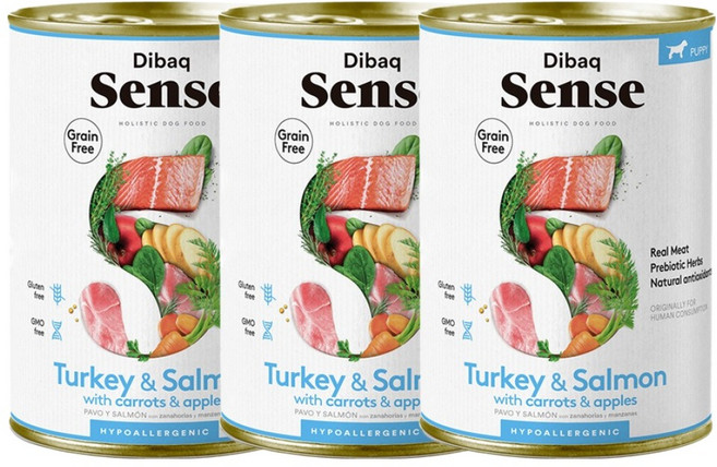 디바크 센스 강아지 그레인프리 퍼피 캔 터키 앤 살몬, 칠면조, 380g, 3개