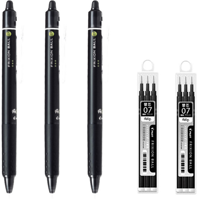 PILOT 百樂 FRIXION 按壓式原子筆 0.7mm 3入 + 筆芯 3入 x 2組, 黑色, 1套