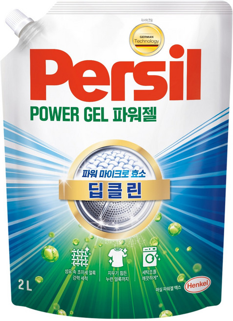 퍼실 딥클린 초미세세탁 파워젤 겸용 액체세제 리필, 2L, 1개