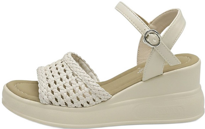 JACK&JILL 女款藤編風楔型跟涼鞋 7cm JB6343S, 米色, 240