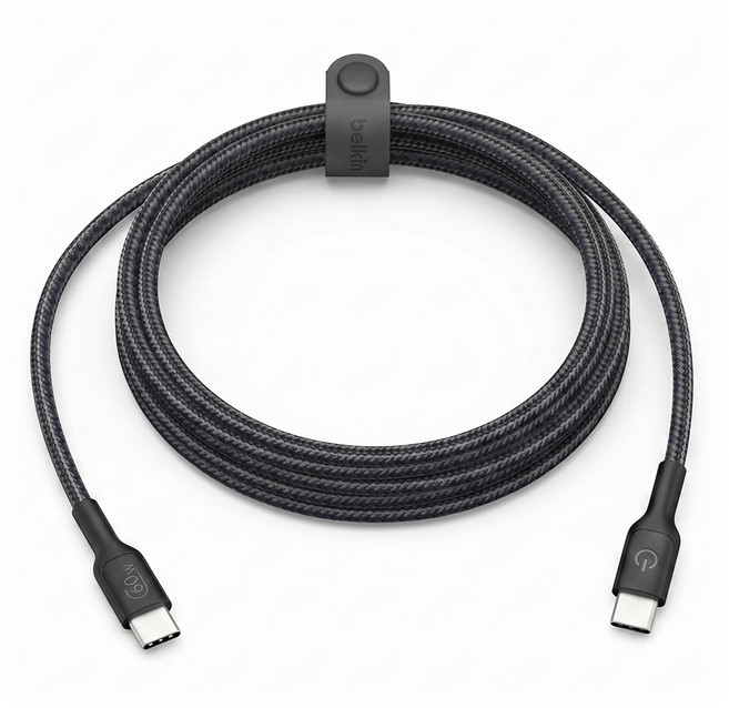 belkin 貝爾金 任天堂 Switch 2 60W USB-Type-C 編織快速充電線 ENA008qc2MBK, 黑色, 1個