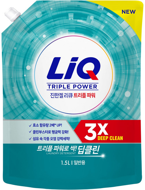 리큐 진한겔 딥클린 트리플 파워 세탁세제 일반용 리필, 1.5L, 1개