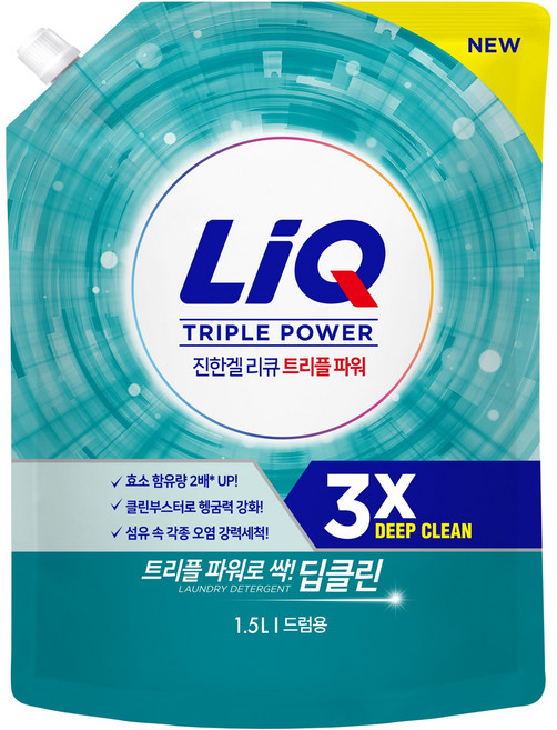 리큐 진한겔 딥클린 트리플 파워 세탁세제 드럼용 리필, 1.5L, 1개