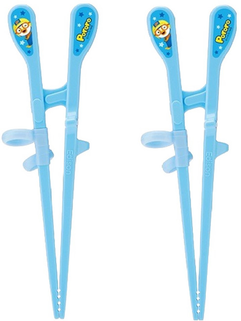 Edison Pororo 2階段右手用筷子, 藍色, 2個