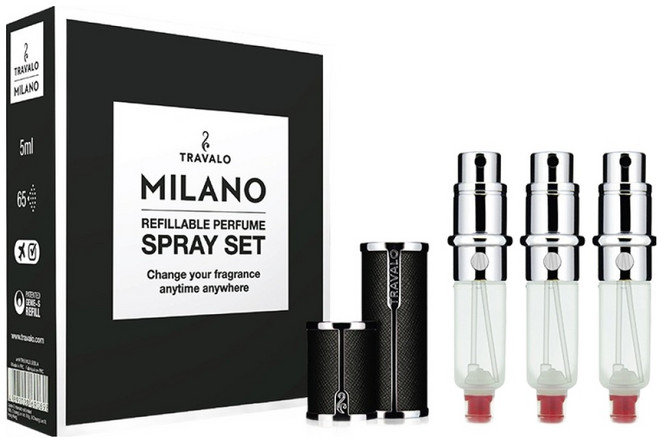 TRAVALO 按壓式便攜香水空瓶盒 + 補充蕊 5ml x 3入組, 1套, 黑色(盒)