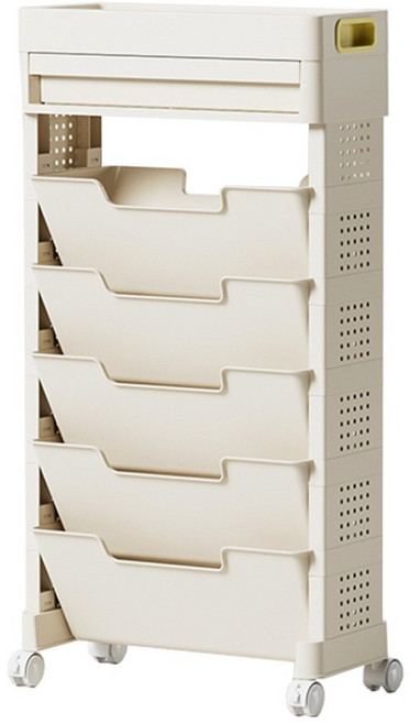 AOTTO 創意傢俱 大容量抽屜移動五層收納書架 AS-602, 奶油白