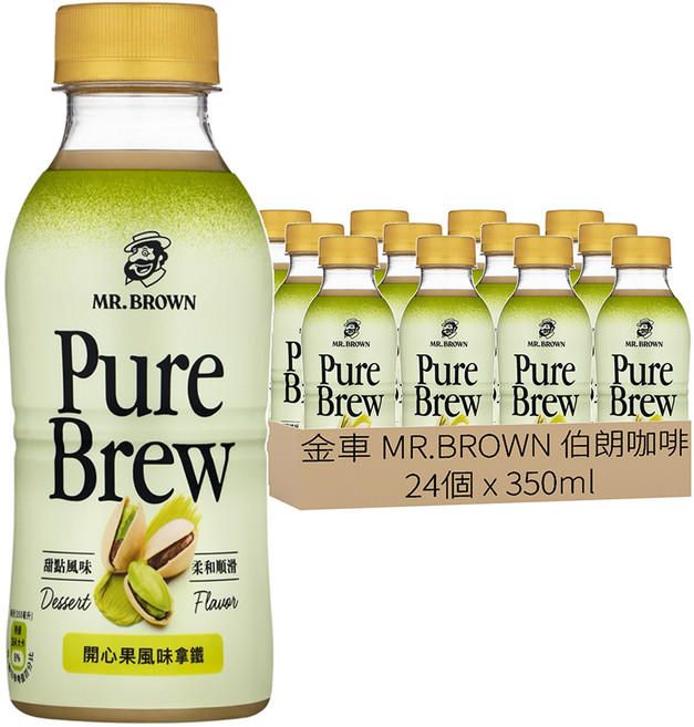 金車 MR.BROWN 伯朗咖啡 Pure Brew 義式開心果風味拿鐵咖啡, 24個, 350ml