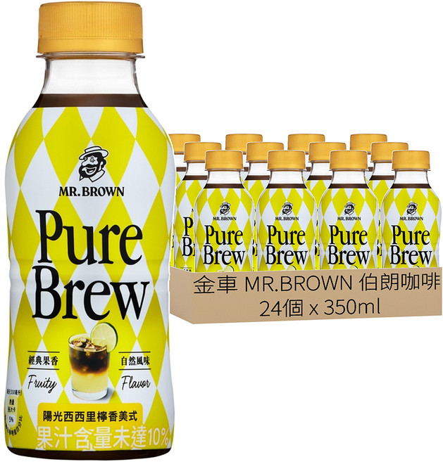 金車 MR.BROWN 伯朗咖啡 Pure Brew 陽光西西里檸香美式咖啡, 24個, 350ml