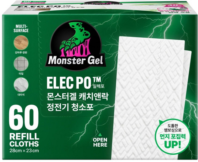 몬스터겔 초강력 정전기 청소포 일렉포 리필 60매, 1개