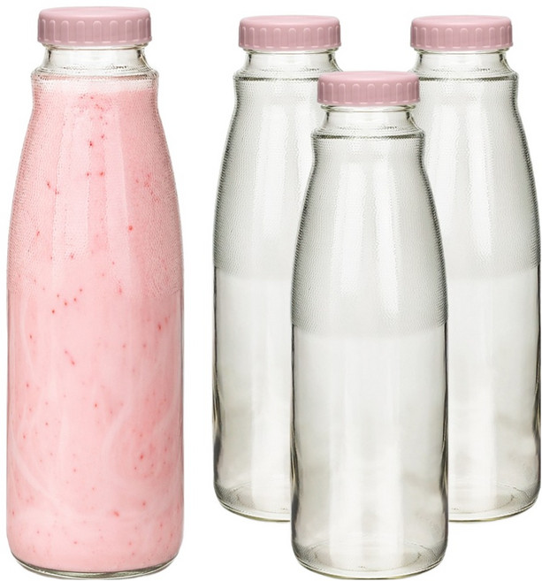 헥사 에코링 입구넓은 냉장고 유리물병, 핑크, 4개, 1L
