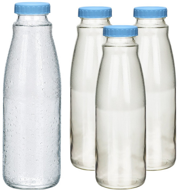 HEXXA Ecoring 寬口冰箱玻璃水瓶, 藍色, 4個, 1L
