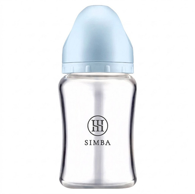 Simba 小獅王辛巴 蘊蜜質金玻璃寬口防脹氣奶瓶 圓孔SS奶嘴, 晨藍色, 1個, 180ml