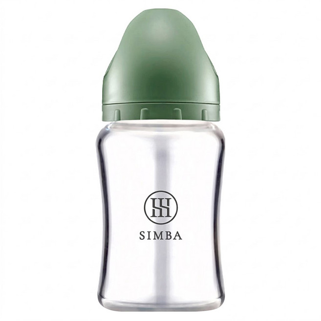Simba 小獅王辛巴 蘊蜜質金玻璃寬口防脹氣奶瓶 圓孔SS奶嘴, 治綠色, 1個, 180ml