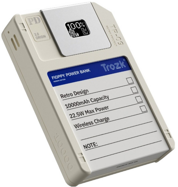 트로즈크 플로피 디스크 고속 충전 무선 보조배터리 10000mAh, 그레이, TP09