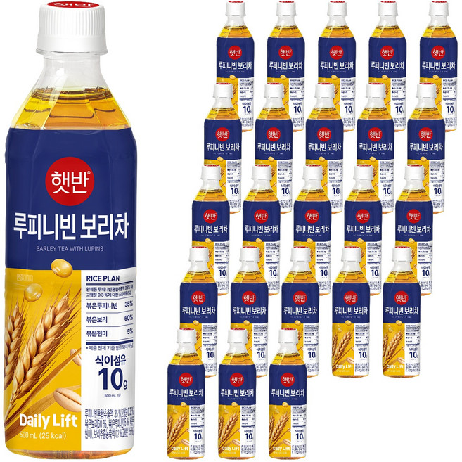 햇반 식이섬유 함유로 더 건강한 루피니빈 보리차, 500ml, 24개
