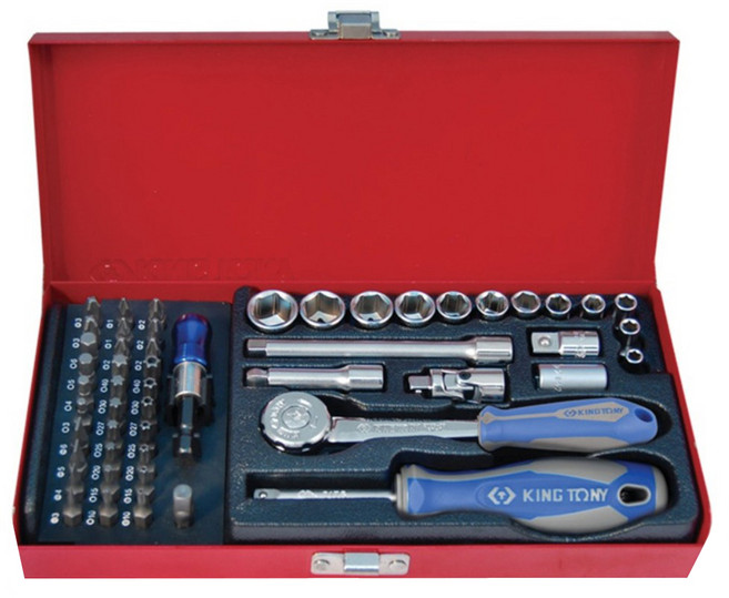 KING TONY 金統立 專業級工具 51件式 1/4" DR. 六角套筒扳手組 KT2551MR, 1套, 51 PC. 1/4/ drive socket set