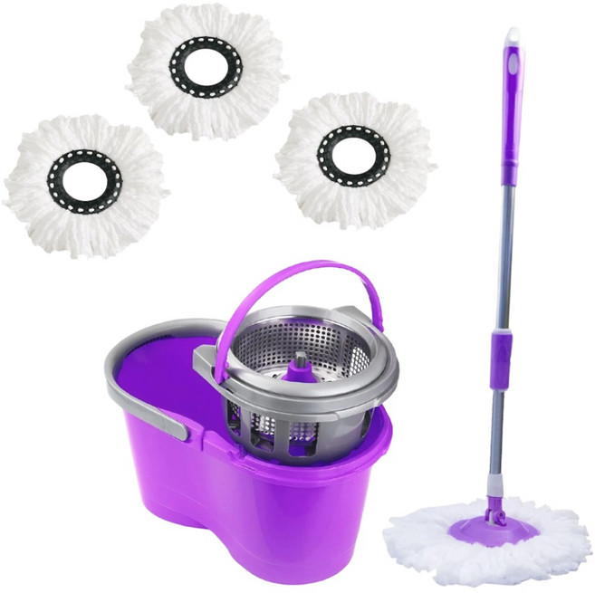 新錸家居 S-Mop 可分離脫水籃旋轉拖把組 懸浮款 1桿1桶4布 紫色, 1套