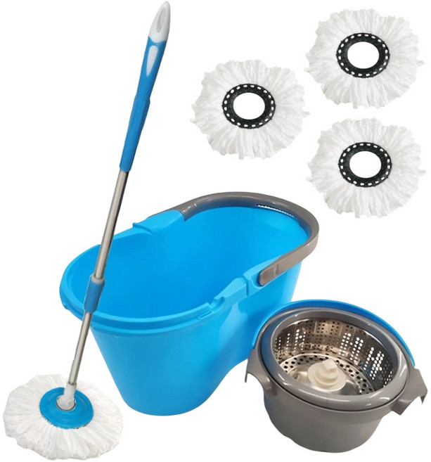 新錸家居 S-Mop 可分離脫水籃旋轉拖把組 懸浮款 1桿1桶4布 藍色, 1套