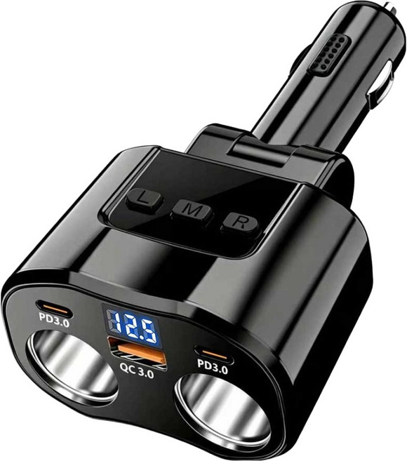밴수트 180W 12V 24V PD QC지원 차량용 5IN1멀티소켓 시거잭 초고속 충전기, 1개, 2구