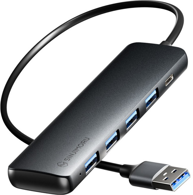 신지모루 4in1 4포트 USB 3.0 C타입 멀티허브 5Gbps 고속전송 알루미늄 노트북 USB허브, 블랙, 1개