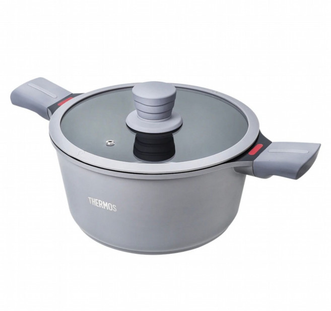 THERMOS 膳魔師 星曜陶瓷不沾鍋雙耳附蓋壓鑄湯鍋 TFC-W24-MTGY 24cm, 灰色, 1個, 12cm