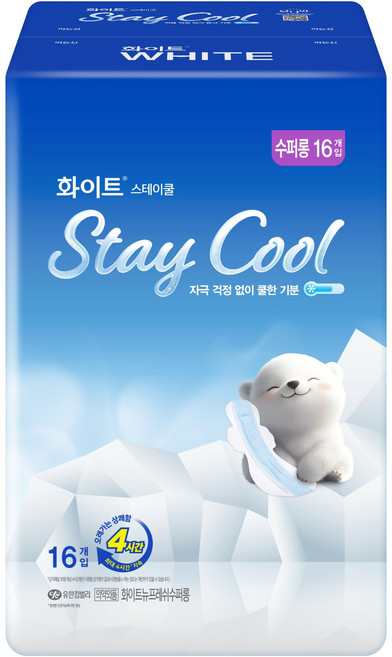 화이트 스테이쿨 생리대 날개형, 슈퍼롱, 16개입, 1개
