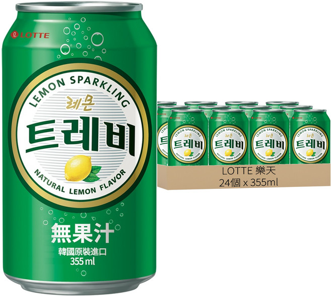 LOTTE 樂天 氣泡水 檸檬味, 24個, 355ml