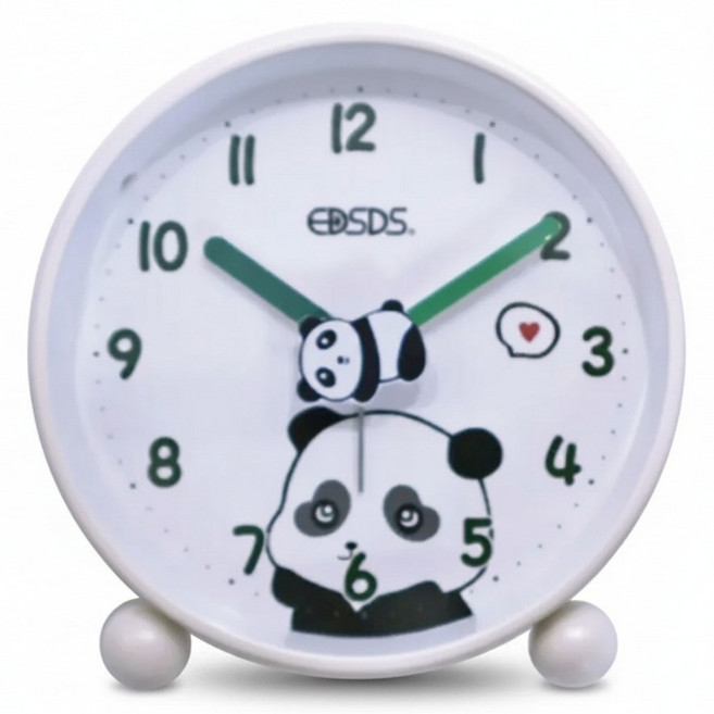 EDSDS 貓熊掃描鬧鐘 靜音夜燈金屬時鐘 EDS-A74, 白色