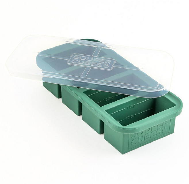 SOUPER CUBES 多功能食品級矽膠保鮮盒 4格 霧松綠, 1個, 1個裝