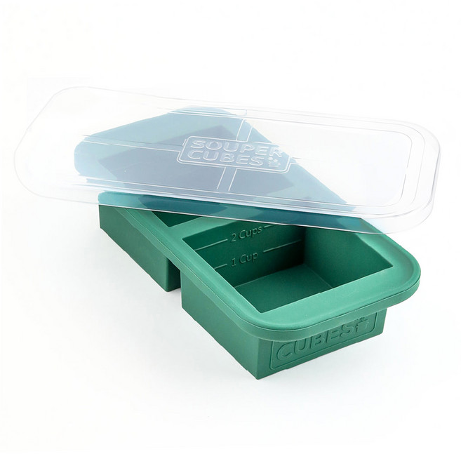 SOUPER CUBES 多功能食品級矽膠保鮮盒 2格 霧松綠, 1個, 1個裝