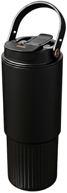 Kyhome 雙飲陶瓷內膽咖啡杯/便攜提手保溫杯/大容量車載水杯/泡茶杯, 深沉黑, 1個, 800ml