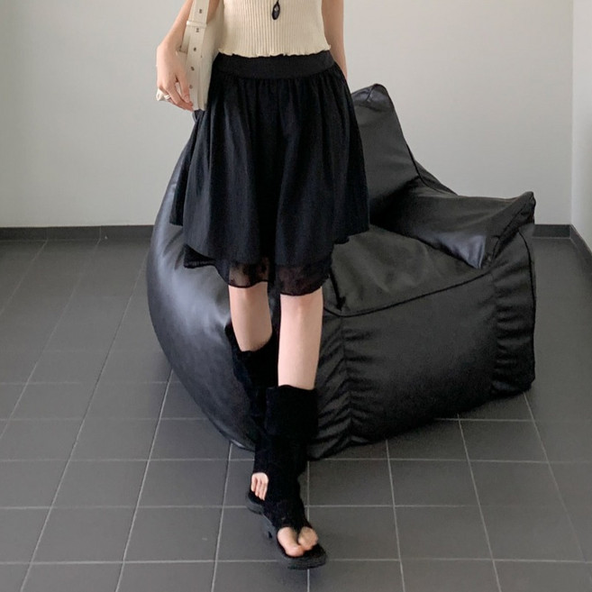 Chic Black 垂墜感透視刺繡層次感傘狀中長裙 cpsk7882k64