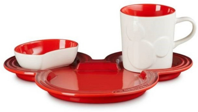 LE CREUSET 迪士尼米奇系列 餐桌用具套組, 櫻桃紅, 1套, 餐盤 + 碗 + 馬克杯