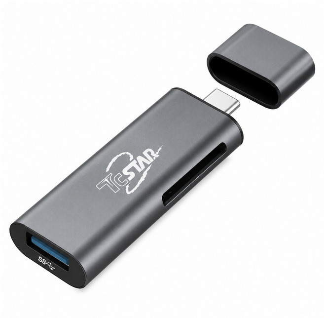 TcSTAR 迪士達 TYPE-C 轉SD TF讀卡 + USB 3.0鋁合金轉接器, 灰色, 1, TYC-MF002