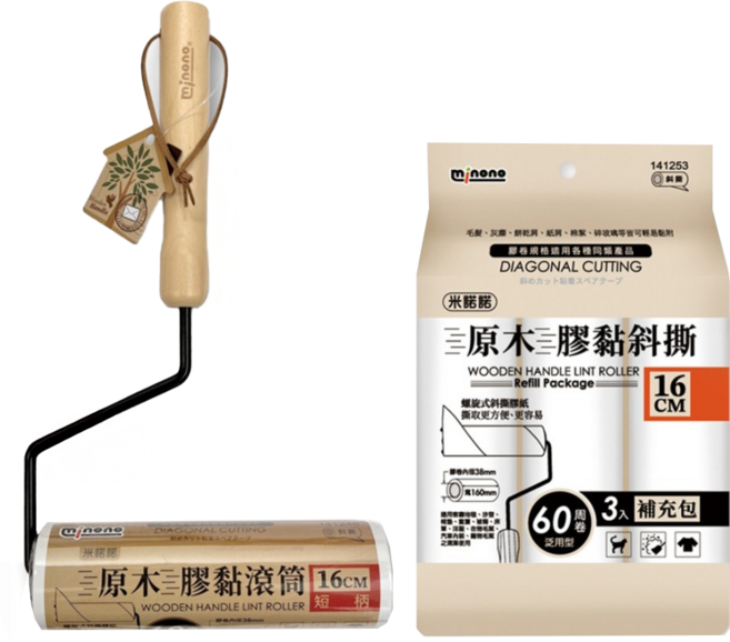 minono 米諾諾 原木膠黏滾筒+ 斜撕膠黏補充包3件組, 1套
