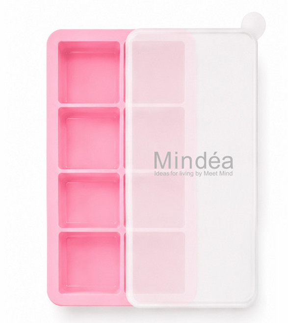 Mindea 食品用矽膠方形製冰格 8格款 冰塊4.8cm, 粉色, 1個