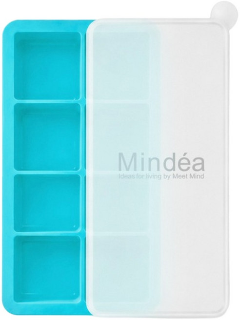 Mindea 食品用矽膠方形製冰格 8格款 冰塊4.8cm, 天藍色, 1個