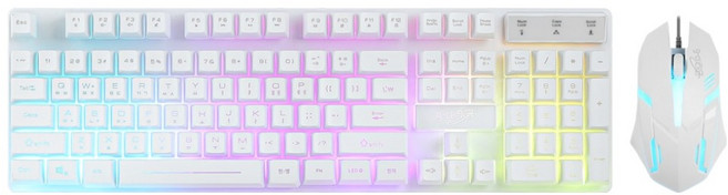 지클릭커 슈퍼히어로 PLUS 레인보우 키보드 마우스 세트, 일반형, 화이트, GMK-180