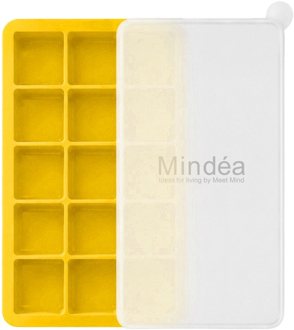 Mindea 食品用矽膠方形製冰格 十五格款, 黃色, 1個