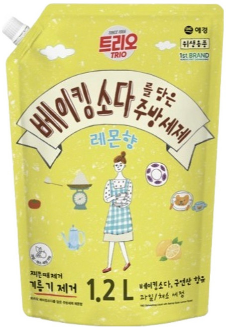 트리오 베이킹소다를 담은 주방세제 레몬향, 1개, 1.2L