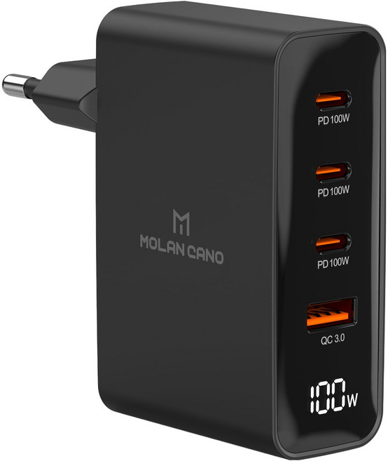 MOLAN CANO 筆記型電腦 智慧型手機 相容 LED 100W PD C型 多功能 便攜式 高功率 超高速 充電器, 黑色, 1個