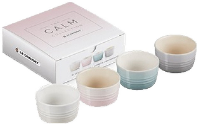 LE CREUSET Calm 迷你焗烤盅盤, 蛋白霜色, 貝殼粉, 海鹽綠, 麥灰色, 4個, 單品