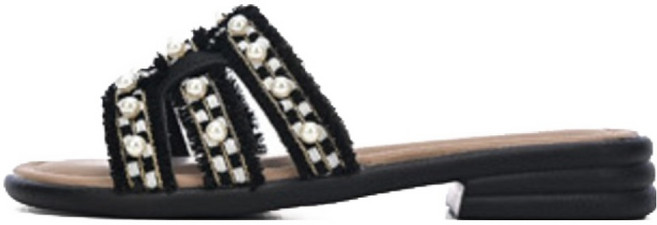 Gitshoe 毛呢珍珠裝飾時尚拖鞋, 黑色, 235