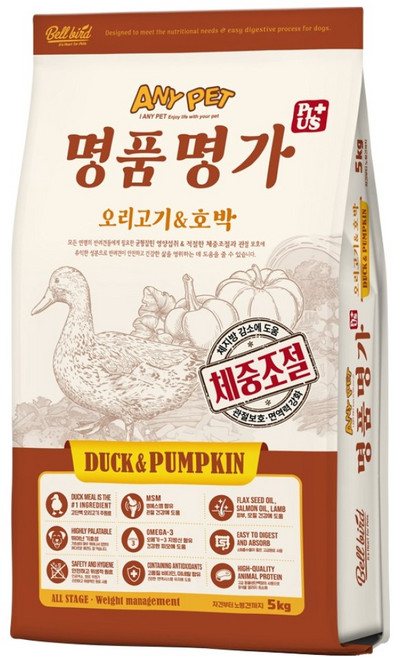 애니펫 강아지 벨버드 명품명가 올스테이지 플러스 건식사료, 1개, 오리+호박, 5kg