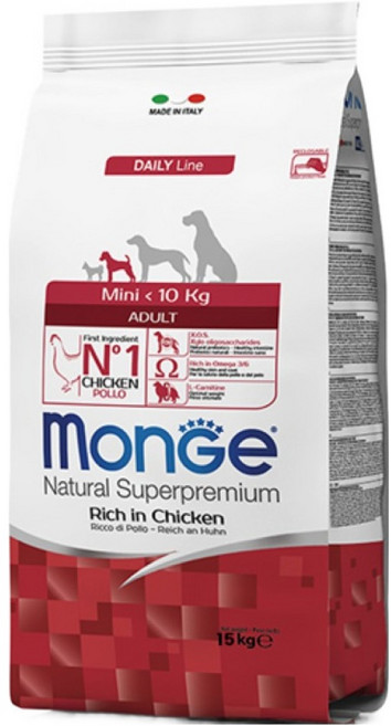 몬지 어덜트 도그 내추럴 슈퍼 프리미엄 미니 치킨 건식사료, 닭, 15kg, 1개