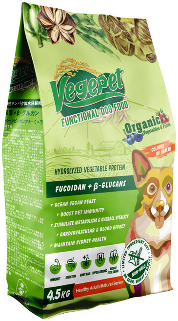 VegePet 維吉 機能性狗食 HVP + 褐藻 + 葡聚醣 成犬/老犬素食狗飼料, 4.5kg, 1個, 蔬菜