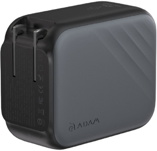ADAM elements 亞果元素 GaN 65W USB-C自帶線快速電源供應器 L65, 灰色, 1個